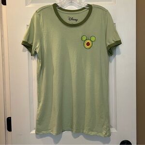 Disney Mickey Mouse Avocado Women's Ringer T-Shirt. Size Large, Light Green